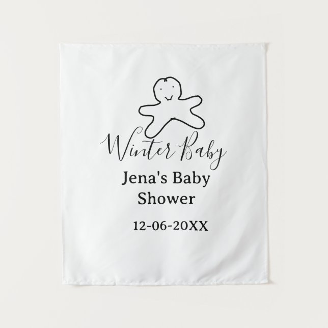 Winter baby shower cookie black scribble hand-draw tapestry (Front)