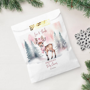 Winter baby shower cute deer pink thank you favour bag