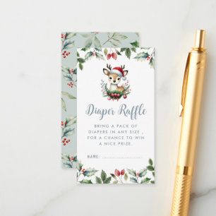 Winter Baby Shower Diaper Raffle Little Deer Cute Enclosure Card