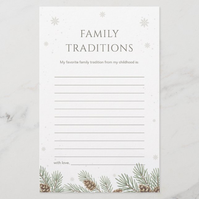 Winter Baby Shower Family Traditions Game (Front)