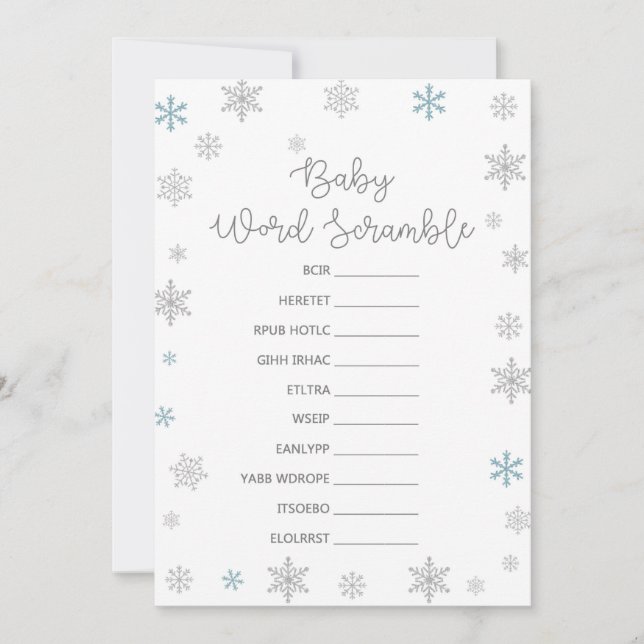 Winter Baby Shower Game w answer back 5x7 size Invitation (Front)