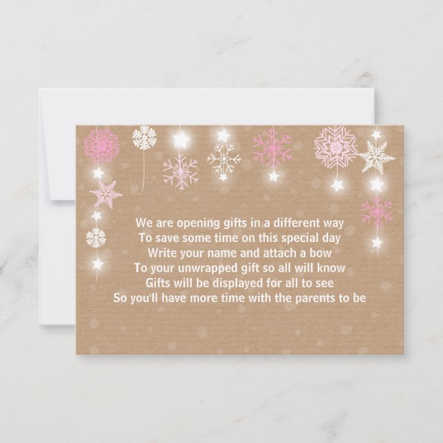 Winter Baby Shower Gift Poem card Pink Girl (Front)