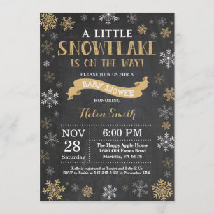 Winter Baby Shower Gold Snowflake Chalkboard Invitation