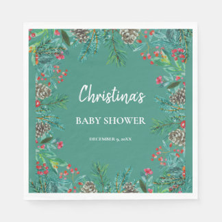Winter Baby Shower Green Napkin
