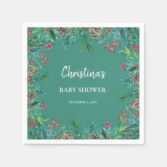 Winter Baby Shower Green Napkin (Front)