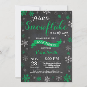 Winter Baby Shower Green Snowflake Chalkboard Invitation