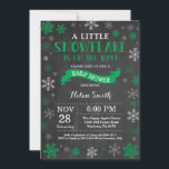 Winter Baby Shower Green Snowflake Chalkboard Invitation<br><div class="desc">Winter Baby Shower invitation. Green Snowflake. Boy or Girl Baby Shower Invitation. Winter Holiday Baby Shower Invite. Green and White Snowflakes. Chalkboard Background. For further customisation,  please click the "Customise it" button and use our design tool to modify this template.</div>