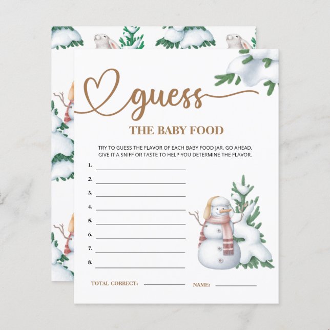 Winter Baby Shower Guess the Baby Food Cames (Front/Back)