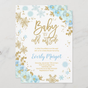 Winter Baby Shower Invitation Blue And Gold