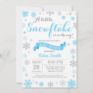 Winter Baby Shower Invitation Blue Snowflake