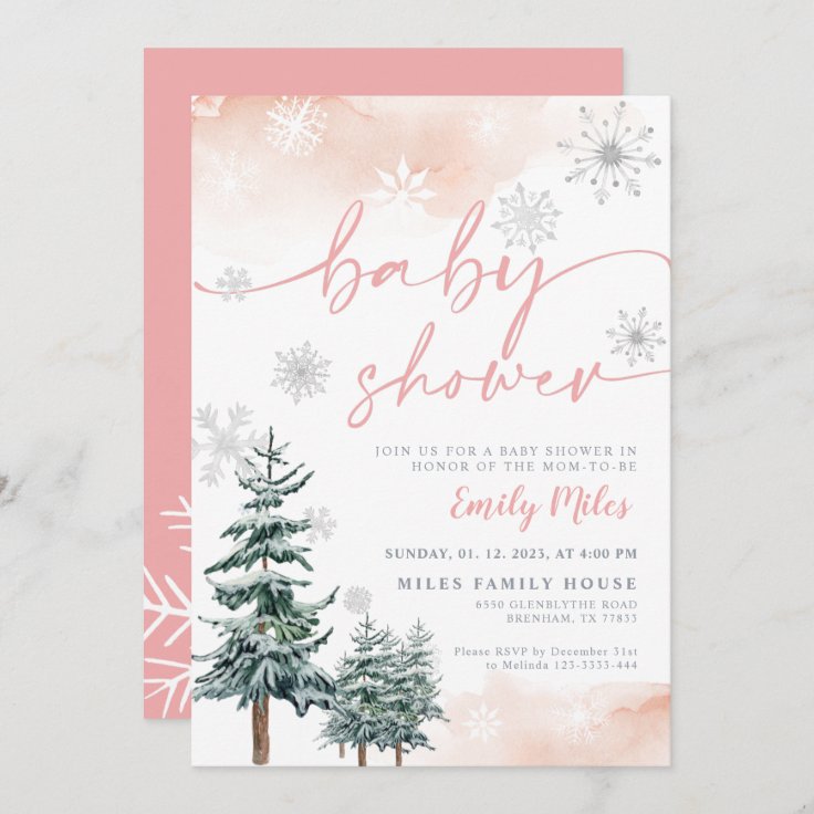 Winter baby shower invitation, blush and pink invitation Zazzle