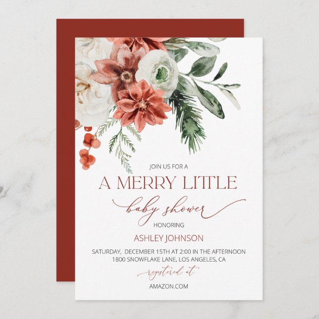 Winter Baby Shower Invitation, Christmas Shower Invitation (Front/Back)
