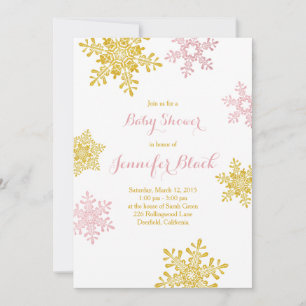 Winter Baby Shower Invitation Pink Gold White