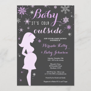 Winter Baby Shower Invitation, Purple Baby Shower Invitation