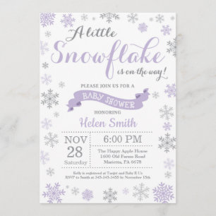 Winter Baby Shower Invitation Purple Snowflake
