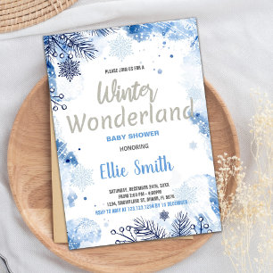 Winter Baby Shower Invitations Blue Glitter Silver