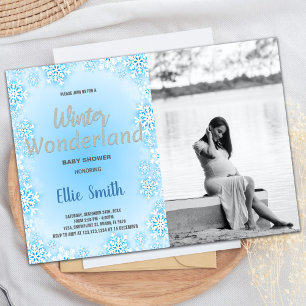 Winter Baby Shower Invitations Blue Snow Photo
