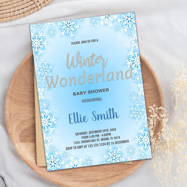Winter Baby Shower Invitations Blue Snow Silver (Winter Baby Shower Invitations Blue Snow Silver)
