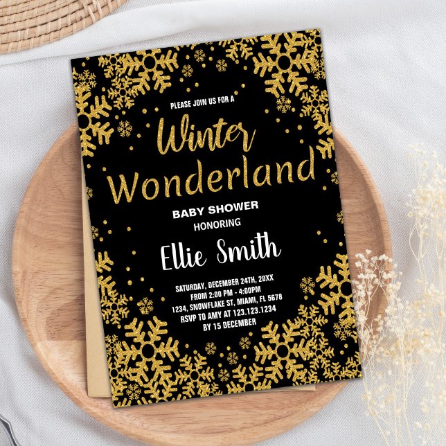 Winter Baby Shower Invitations Golden Black (Winter Baby Shower Invitations Golden Black)