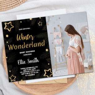 Winter Baby Shower Invitations Golden Black Photo