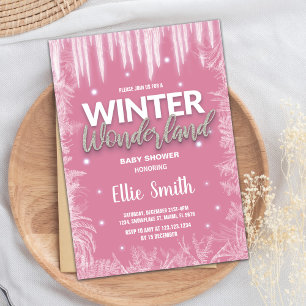 Winter Baby Shower Invitations Ice Glitter Pink