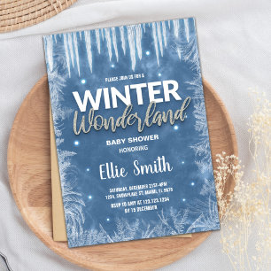 Winter Baby Shower Invitations Ice Glitter Silver