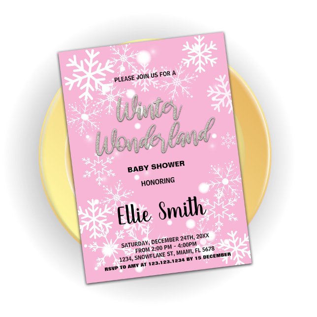 Winter Baby Shower Invitations Pink Silver (Winter Baby Shower Invitations Pink Silver)