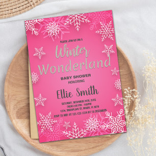 Winter Baby Shower Invitations Pink Snow Glitter