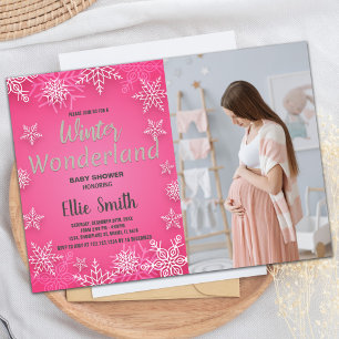 Winter Baby Shower Invitations Pink Snow photo