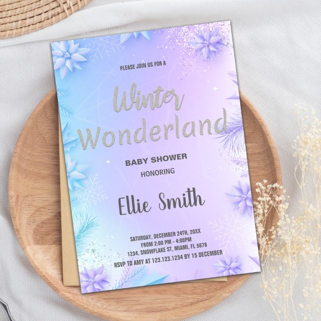 Winter Baby Shower Invitations Purple Glitter (Winter Baby Shower Invitations Purple Glitter)