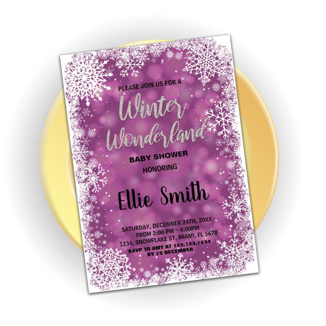 Winter Baby Shower Invitations Purple Silver (Winter Baby Shower Invitations Purple Silver)