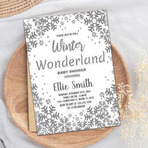 Winter Baby Shower Invitations Silver Glitter