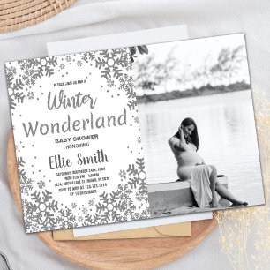Winter Baby Shower Invitations Silver with photo