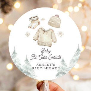 Winter Baby Shower It's Cold Outside Unisex Snow Classic Round Sticker