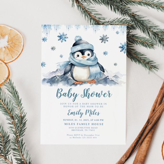 Winter Baby Shower Penguin Invitation (Creator Uploaded)