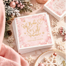 Winter Baby Shower Pink Gold Snowflake