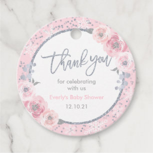 Winter Baby Shower Pink & Silver Snowflake Shower Favour Tags