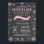Winter Baby Shower Pink Snowflake Chalkboard Invitation<br><div class="desc">Winter Baby Shower invitation. Pink Snowflake. Girl Baby Shower Invitation. Winter Holiday Baby Shower Invite. Pink and White Snowflakes. Chalkboard Background. For further customisation,  please click the "Customise it" button and use our design tool to modify this template.</div>