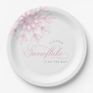 Winter Baby Shower Pink Snowflake Paper Plate