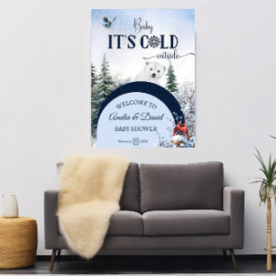 Winter Baby Shower Poster Polar Bear & Cardinal
