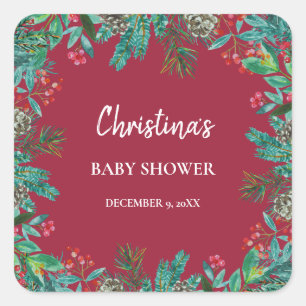 Winter Baby Shower Red Square Sticker