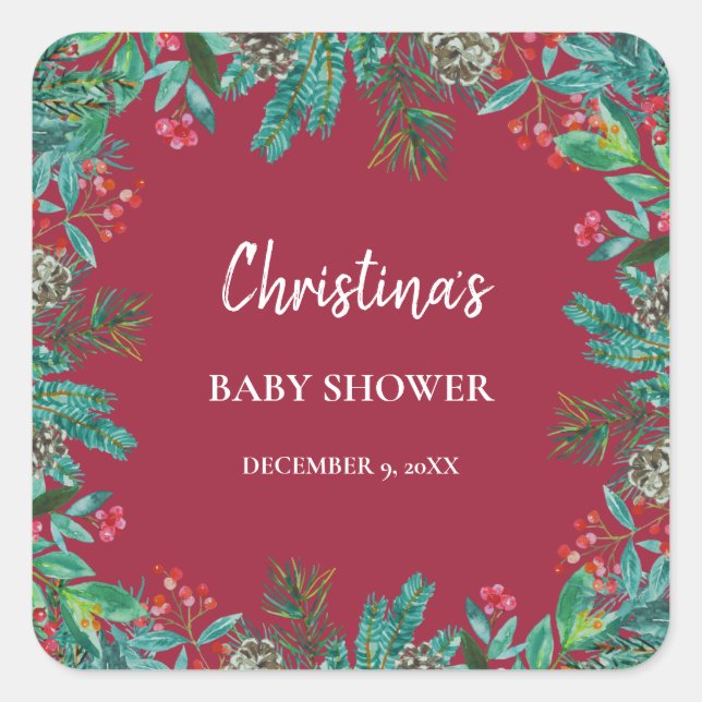 Winter Baby Shower Red Square Sticker (Front)
