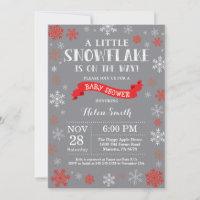Winter Baby Shower Red White and Grey Snowflake