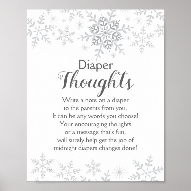 Winter Baby Shower Snowflakes Diaper Thoughts Sign (Front)