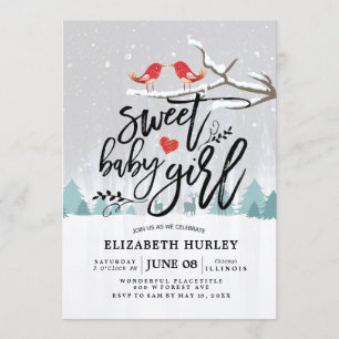 Winter Baby Shower Sweet Baby Girl Chic Snow Scene Invitation