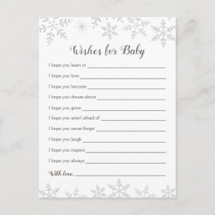 Winter Baby Shower Well Wishes Silver Snowflakes Postcard