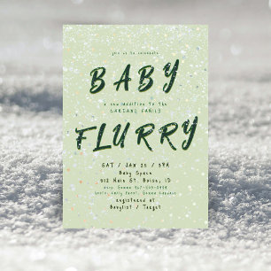 Winter Baby Sprinkle   Green Snow Flurry Invitation