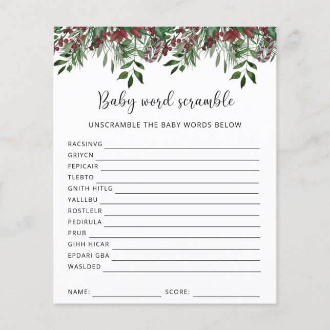 Winter Baby Word Scramble | Baby Shower Game (Front)