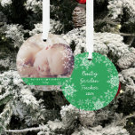 Winter Baby's First Christmas Snowflakes Photo Ornament<br><div class="desc">This sweet design features white and silver glitter snowflakes with space for one photo to commemorate Baby's 1st Christmas! The collection of coordinating products is available in our shop, zazzle.com/store/doodlelulu. Contact us if you need this design applied to a specific product to create your own unique matching item! Thank you...</div>