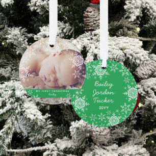 Winter Baby's First Christmas Snowflakes Photo Ornament